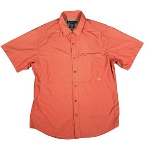 ExOfficio Shirt Mens Large Orange Nylon Blend Hiking Outdoor Short Sleeve Button